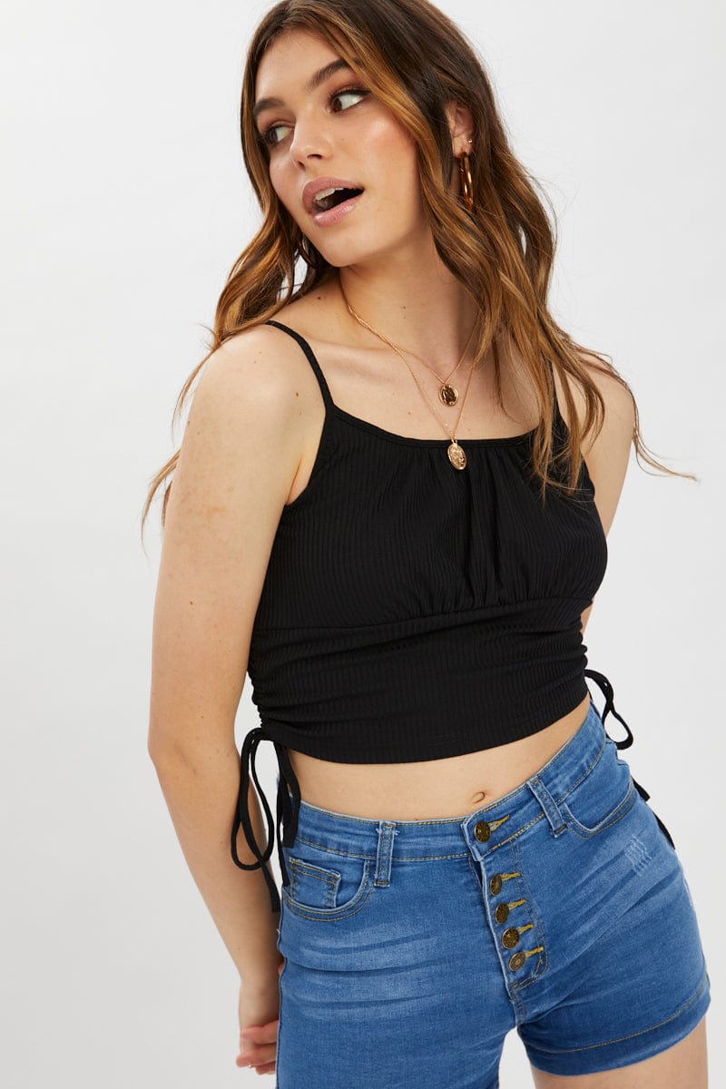 Women’s Black Drawstring Ruched Top | Ally Fashion