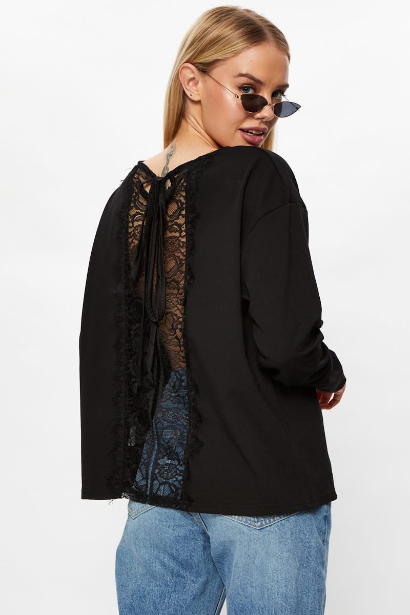 TRIAL JERSEY Black Lace Back Top for Women by Ally