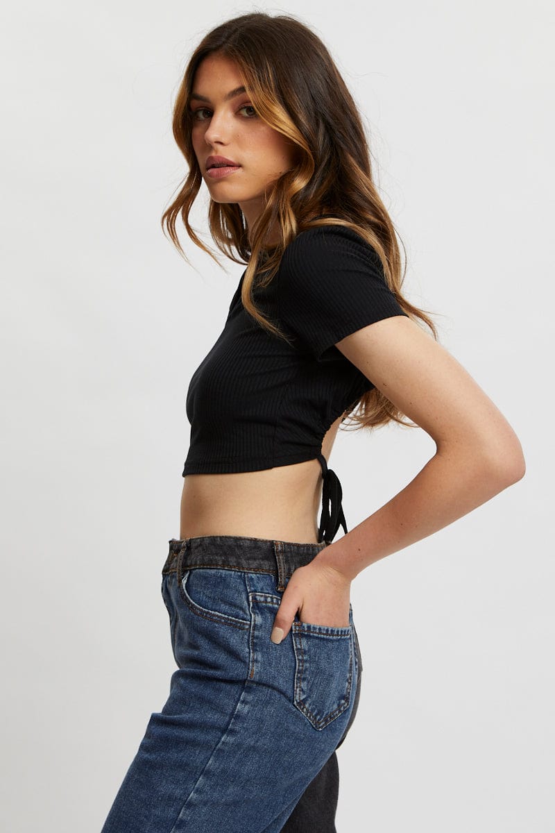 Women's Black Tie Back Top Cut Out Ally Fashion - Main Image