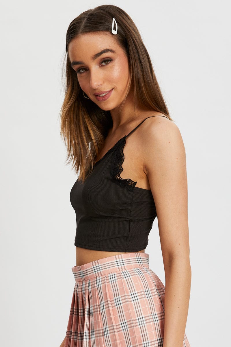 TRIAL JERSEY Black Top Cami Lace for Women by Ally