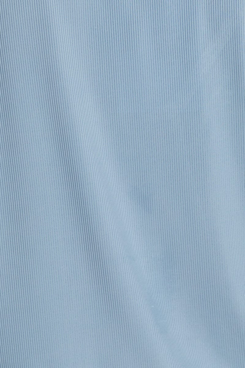 TRIAL JERSEY Blue Tie Front Ribbed Top for Women by Ally