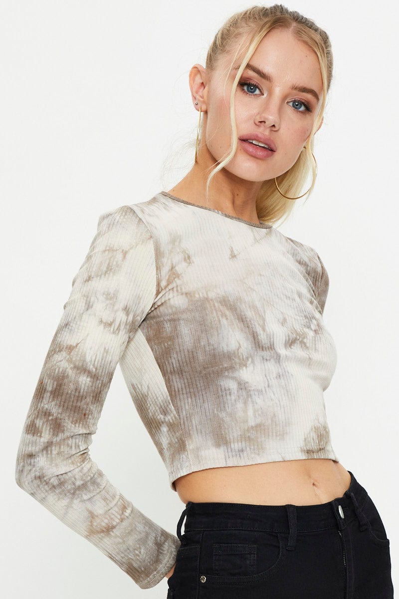 TRIAL JERSEY Brown Tie Dye Top for Women by Ally