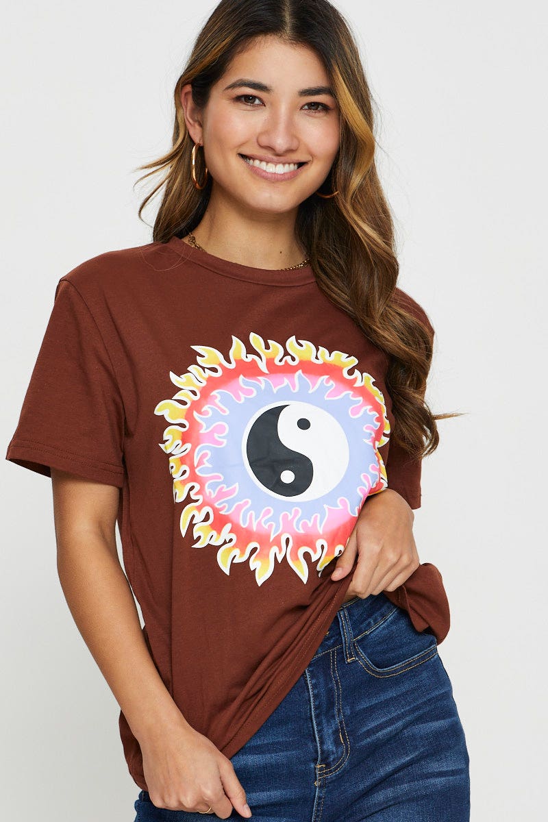 TRIAL JERSEY Brown Yin Yang T-Shirt for Women by Ally