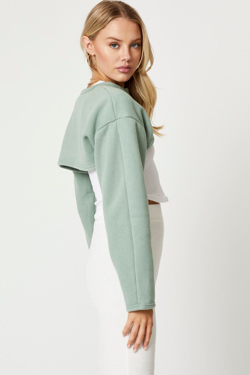 TRIAL JERSEY Green Micro Shrug Sweater for Women by Ally