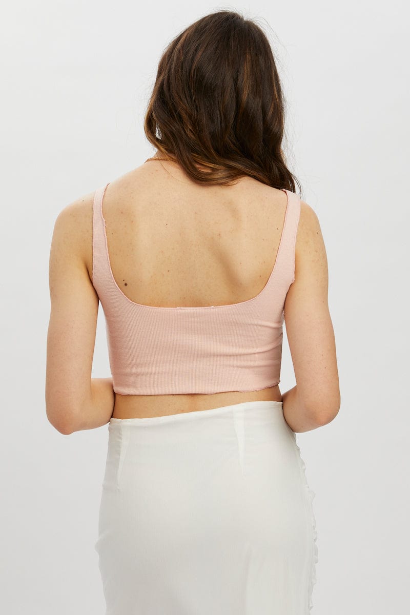 TRIAL JERSEY Pink Square Neck Tank for Women by Ally