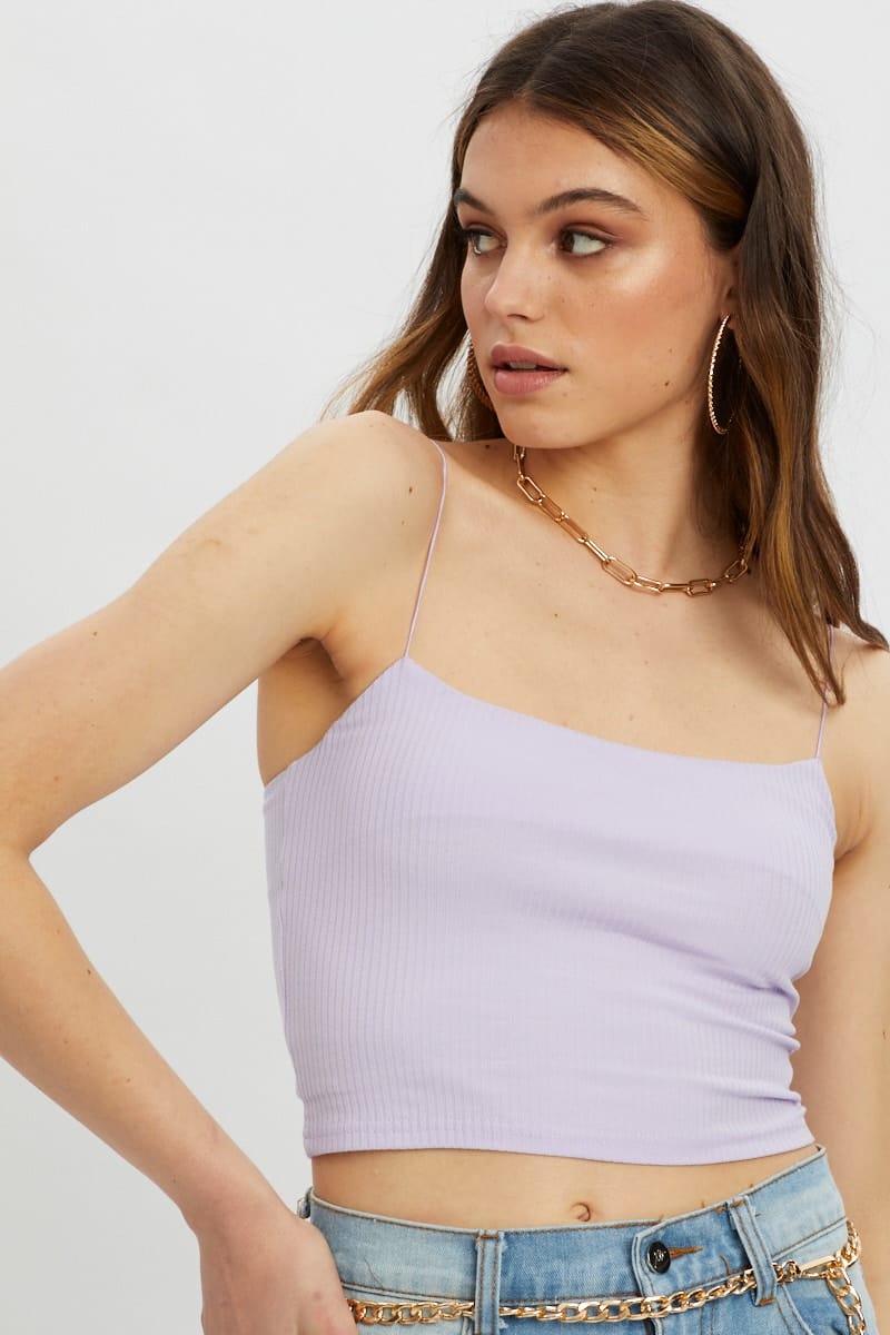 TRIAL JERSEY Purple Bungee Strap Scoop Neck Cami for Women by Ally