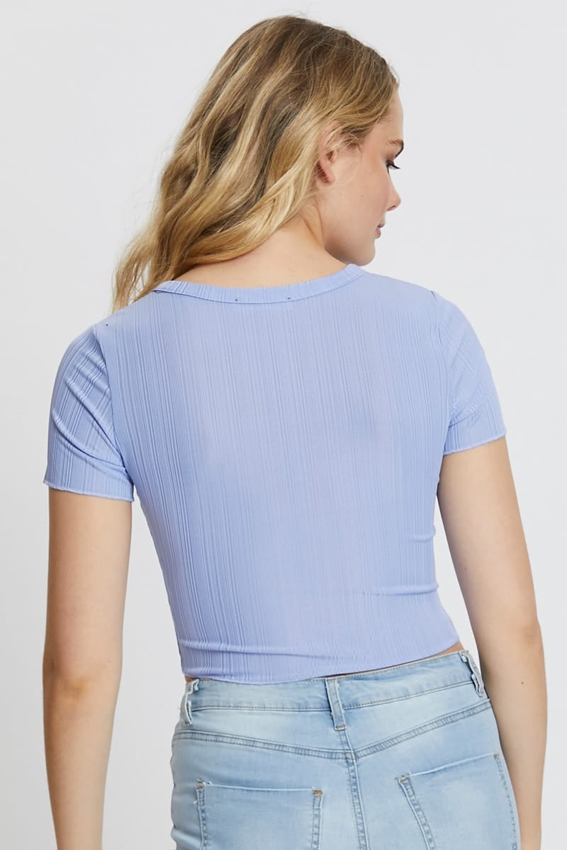 TRIAL JERSEY Purple Button Front Crop Tee for Women by Ally