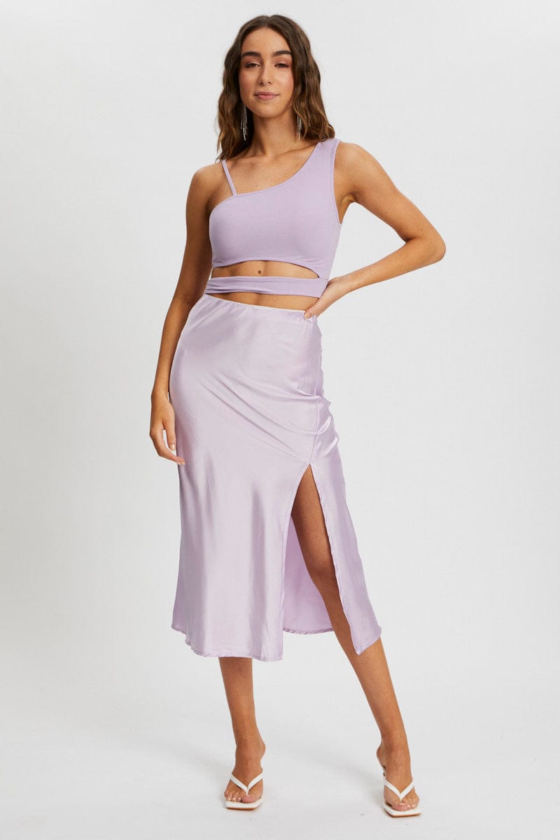 TRIAL JERSEY Purple One Shoulder Cut Out Crop Top for Women by Ally