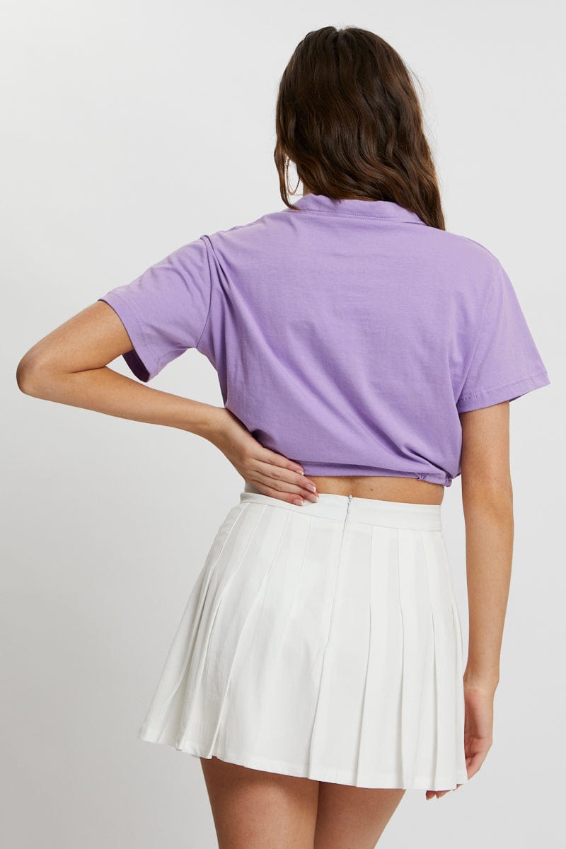 TRIAL JERSEY Purple Polo Collar Drawstring Crop Top for Women by Ally