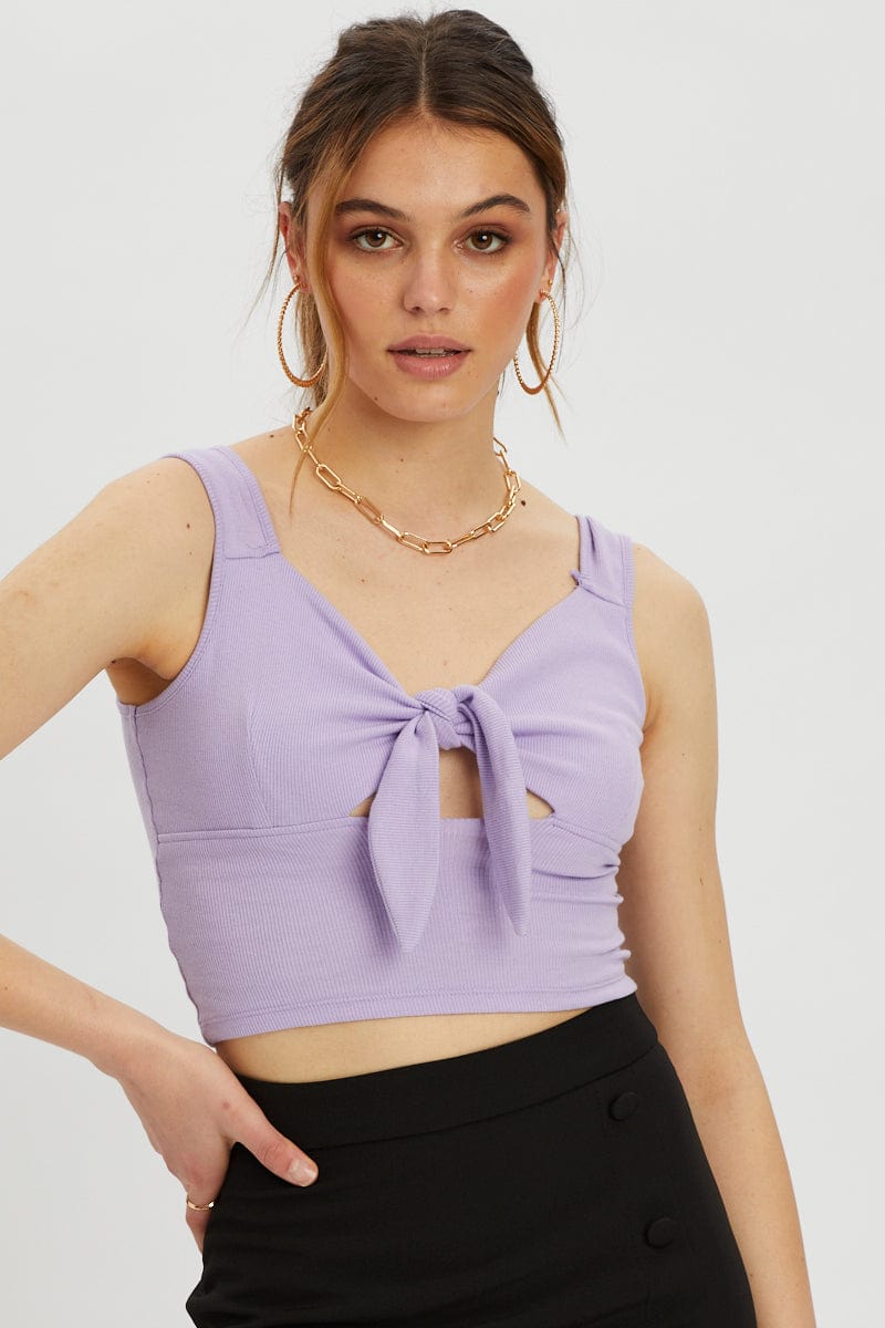 TRIAL JERSEY Purple Tie Front Cami for Women by Ally