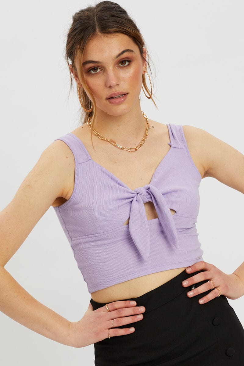 TRIAL JERSEY Purple Tie Front Cami for Women by Ally