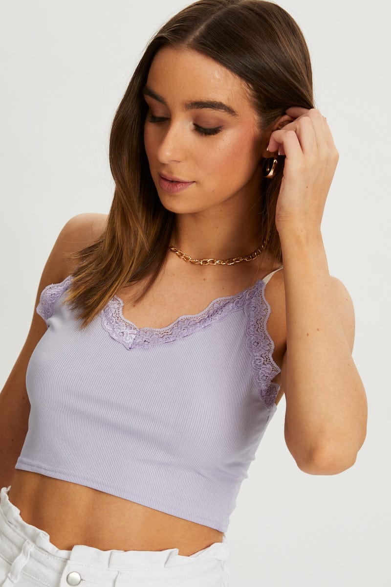 TRIAL JERSEY Purple Top Cami Lace for Women by Ally