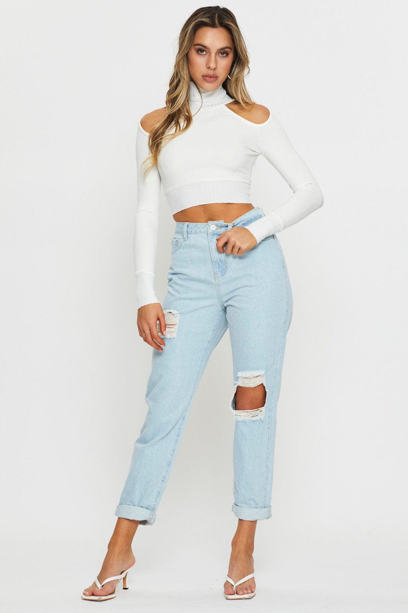 TRIAL JERSEY White Crop Top Long Sleeve for Women by Ally