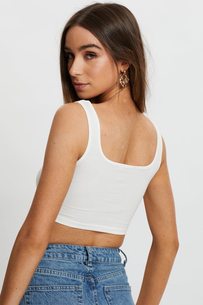 TRIAL JERSEY White Drawstring Cut Out Rib Crop Top for Women by Ally