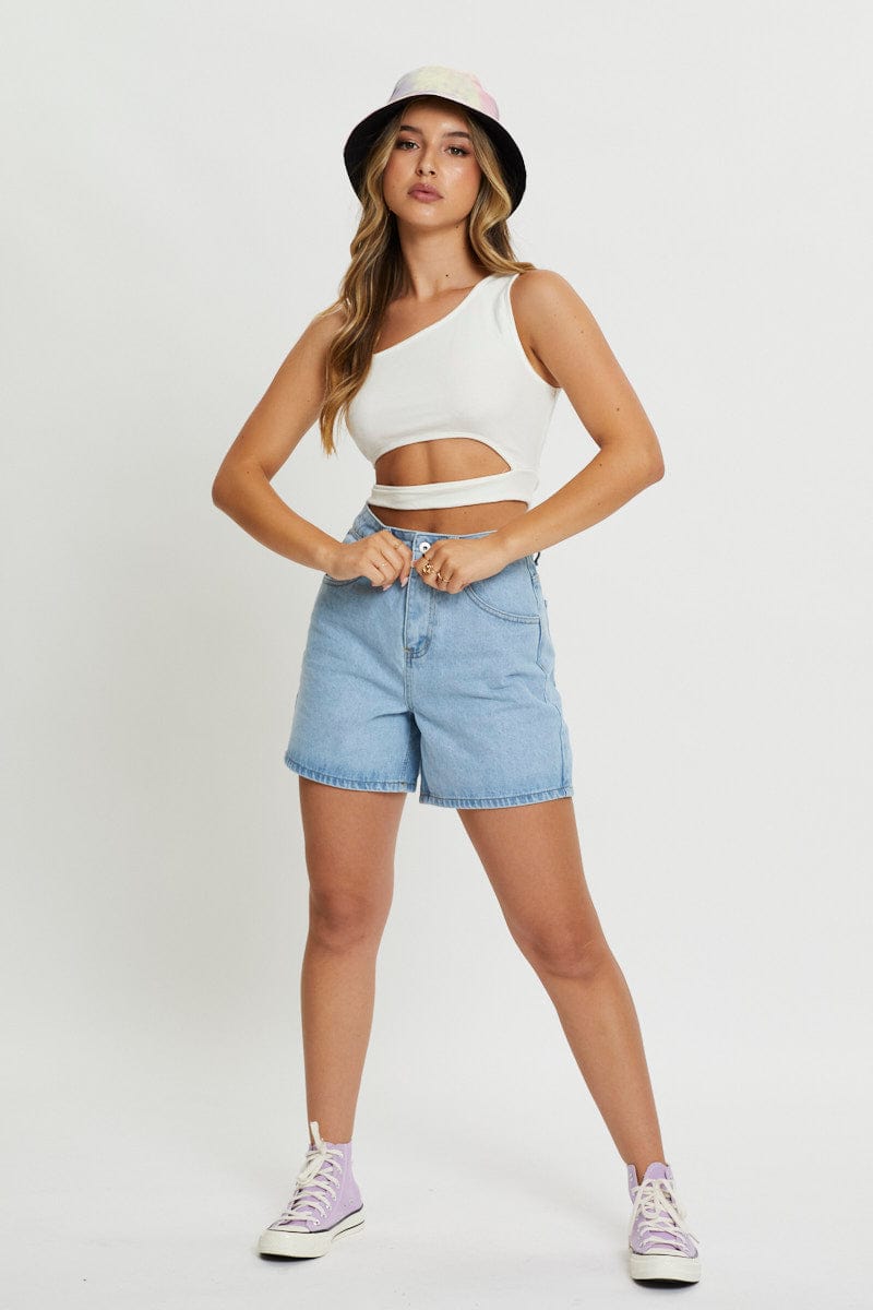 TRIAL JERSEY White One Shoulder Cut Out Crop Top for Women by Ally