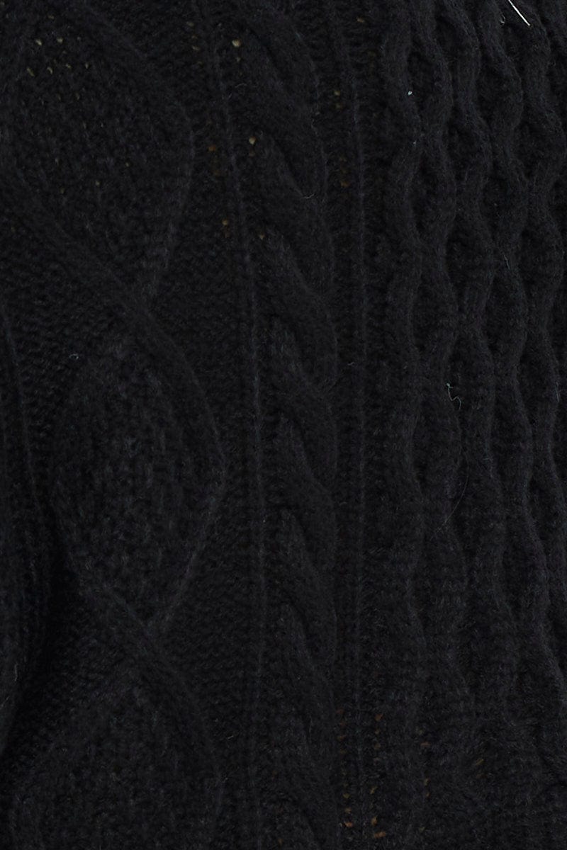 TRIAL KNITWEAR Black V Neck Cable Knit for Women by Ally