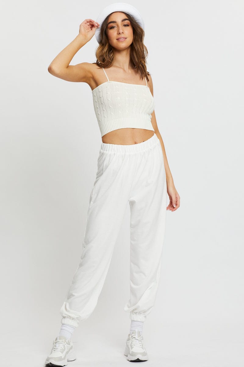 TRIAL KNITWEAR White Cable Knit Cami for Women by Ally