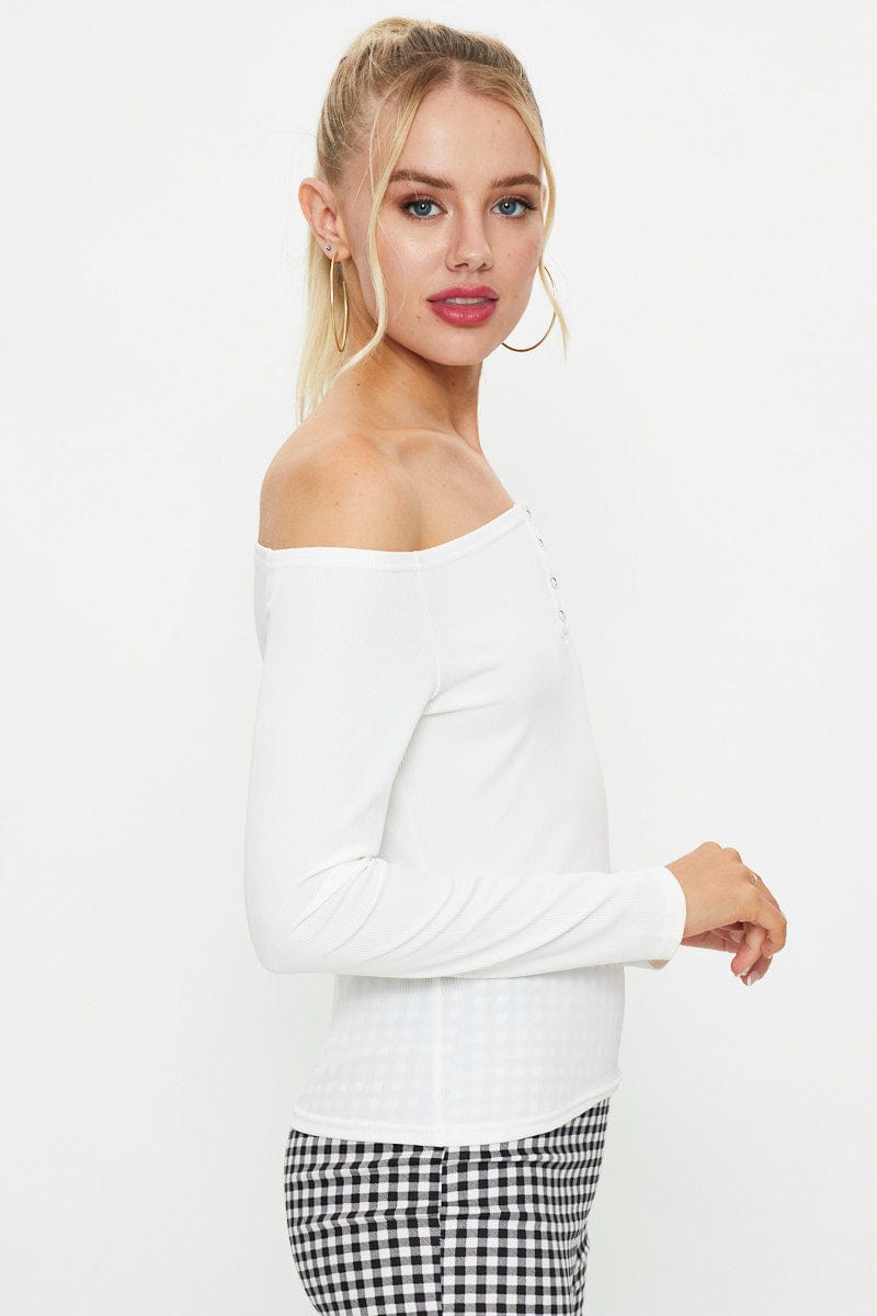 Women's White Snap Button Off Shoulder Knit | Ally Fashion