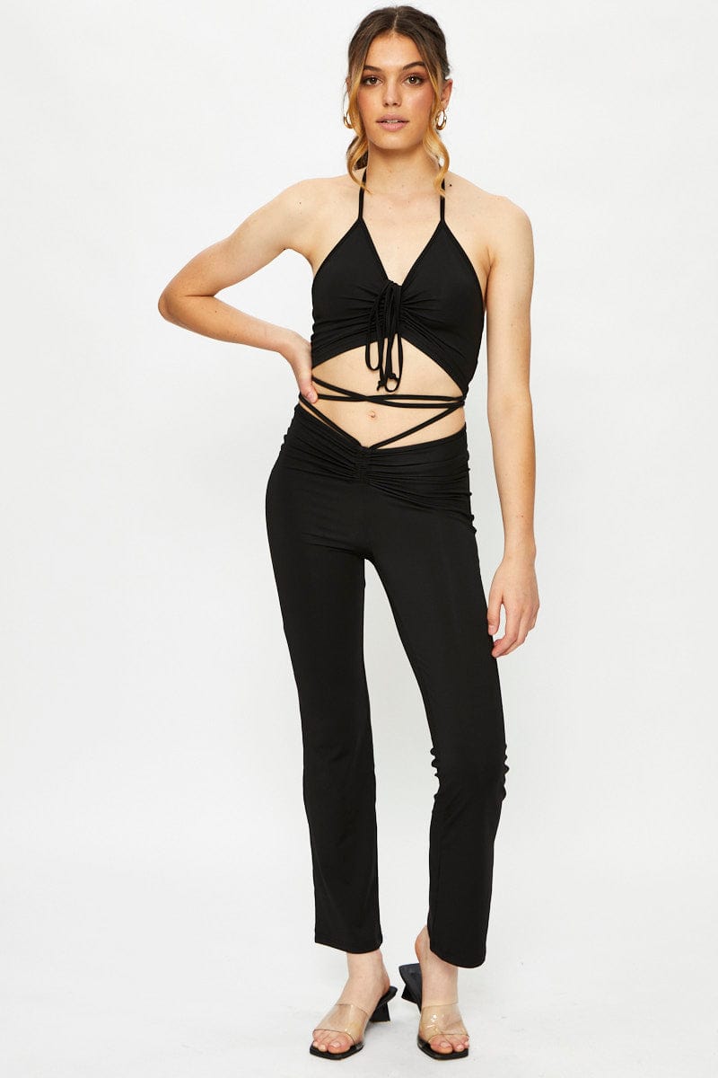 TRIAL LOUNGEWEAR Black Cut Out Legging Set for Women by Ally