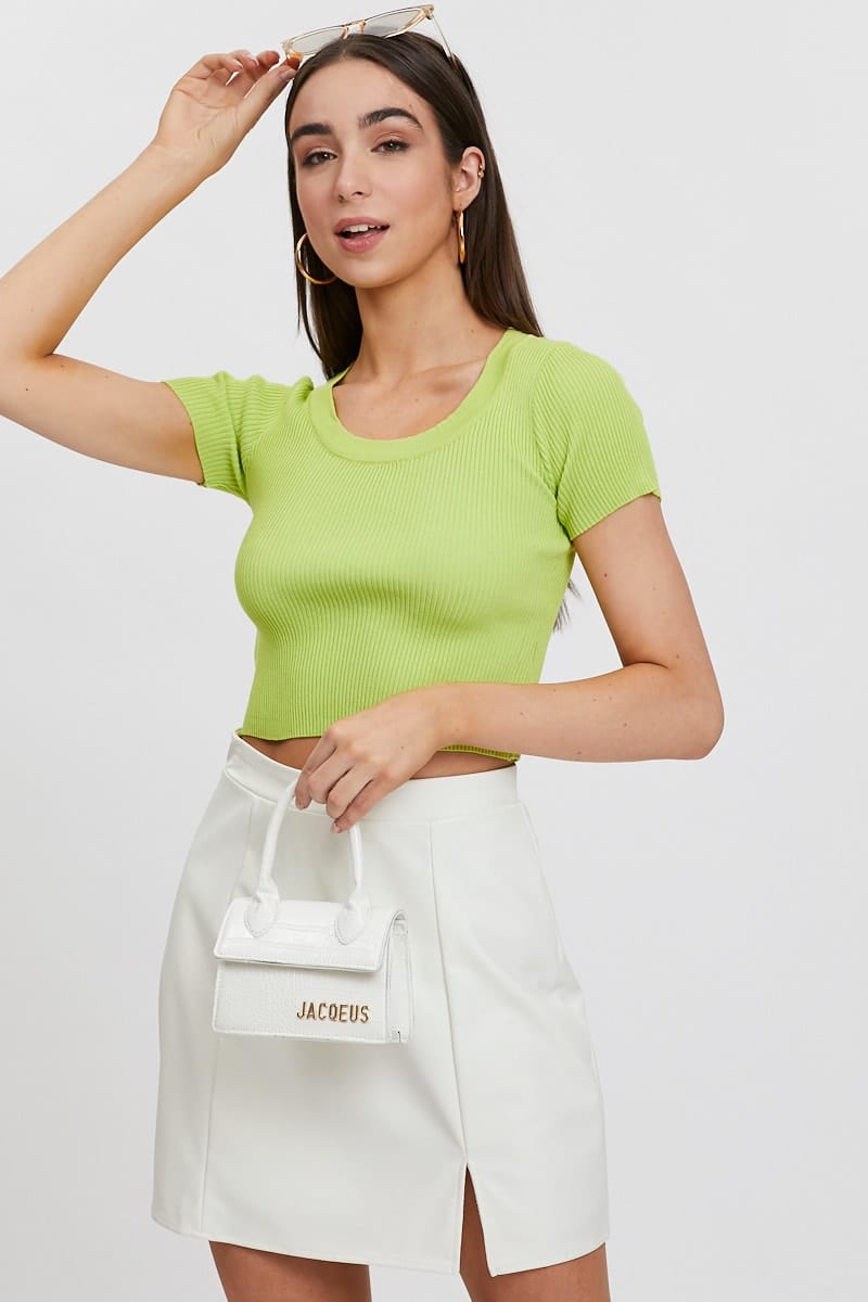 TRIAL OUTER Green Short Sleeve Knit Top for Women by Ally