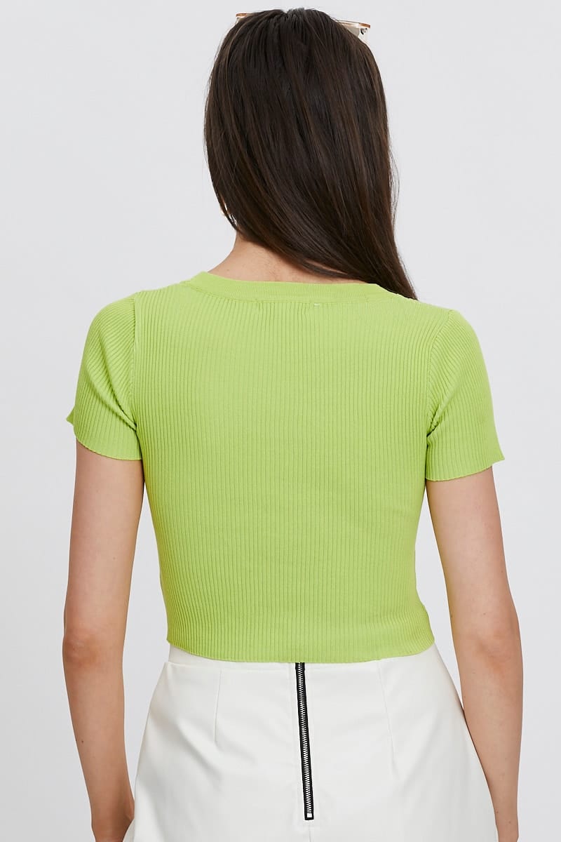 TRIAL OUTER Green Short Sleeve Knit Top for Women by Ally