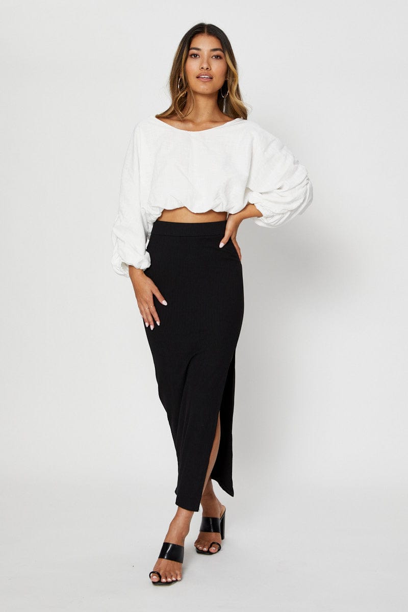 TRIAL SKIRT Black Ribbed Midi Skirt for Women by Ally