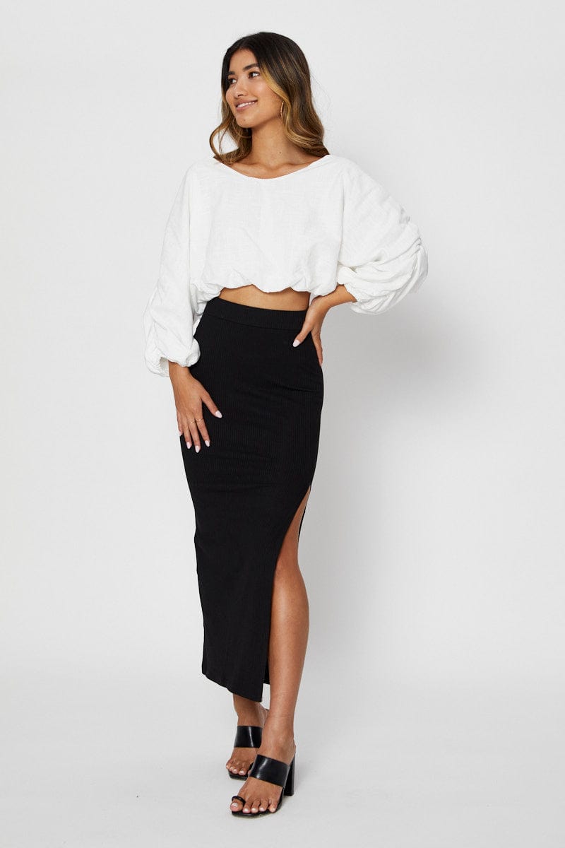 TRIAL SKIRT Black Ribbed Midi Skirt for Women by Ally