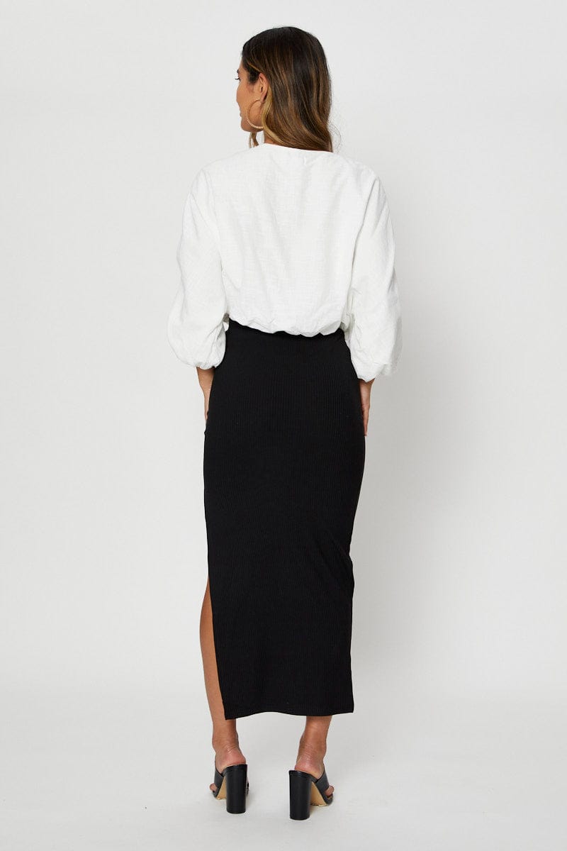 TRIAL SKIRT Black Ribbed Midi Skirt for Women by Ally