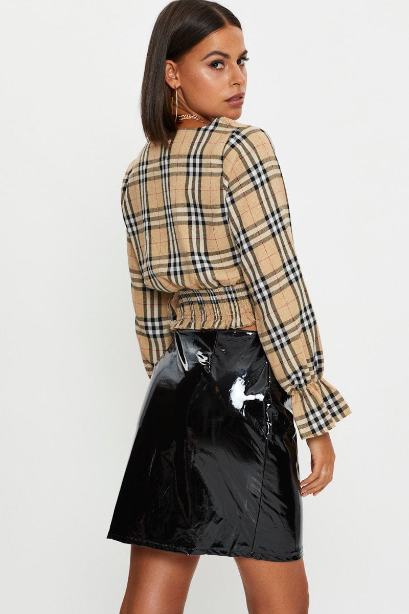 TRIAL SKIRT Black Wet Look Front Zip Mini Skirt for Women by Ally
