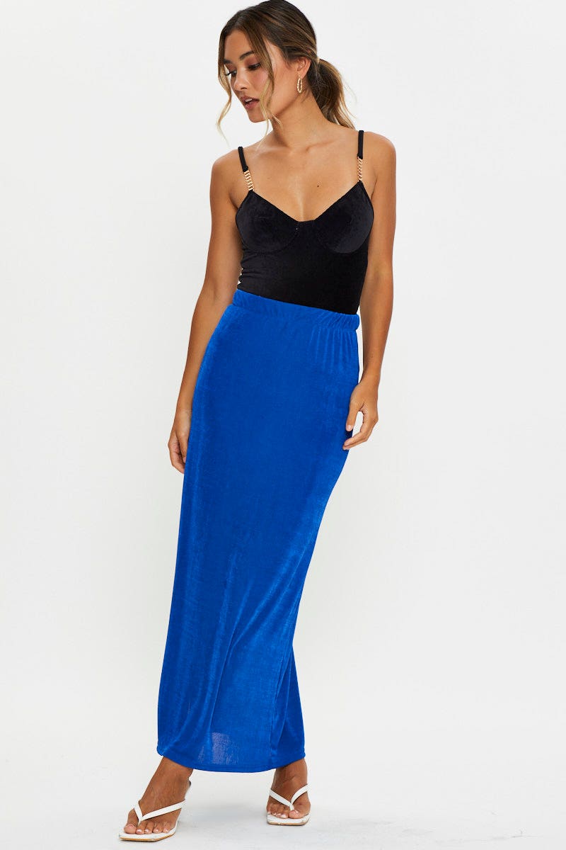 TRIAL SKIRT Blue Maxi Skirt High Rise Pencil for Women by Ally