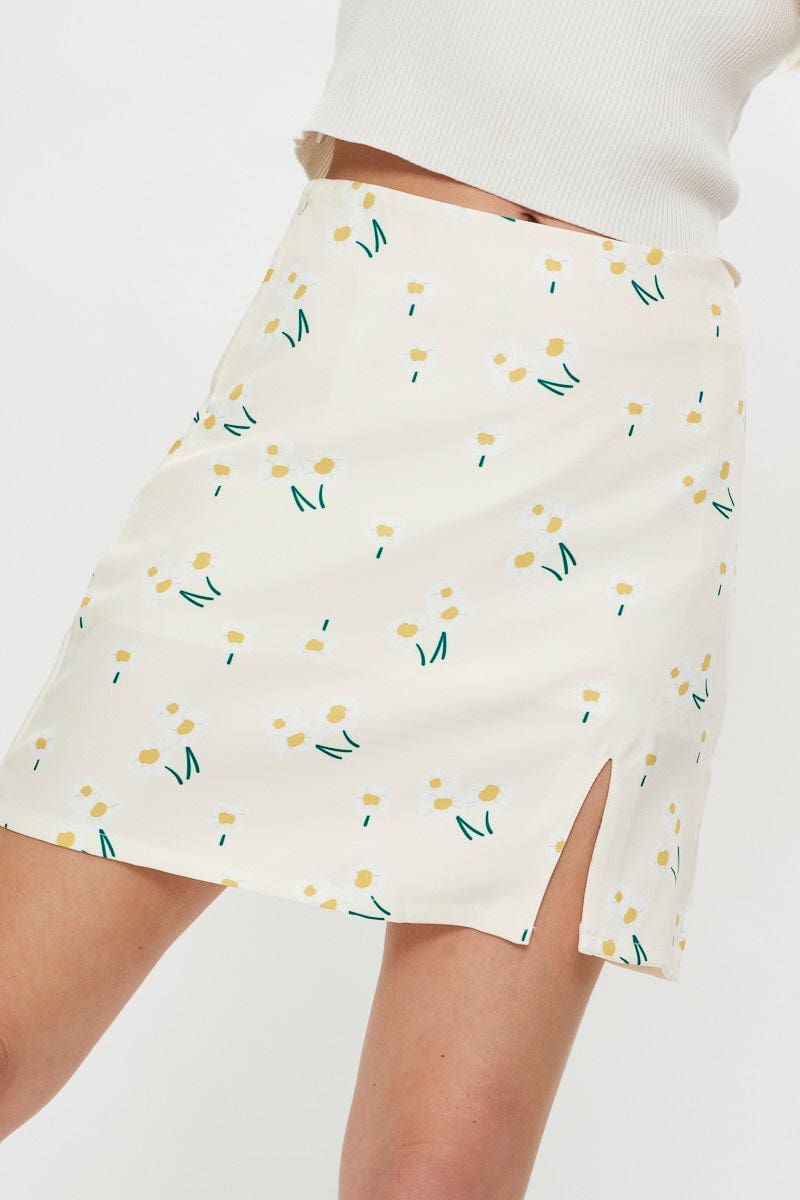 TRIAL SKIRT Floral Print Front Split Mini Skirt for Women by Ally