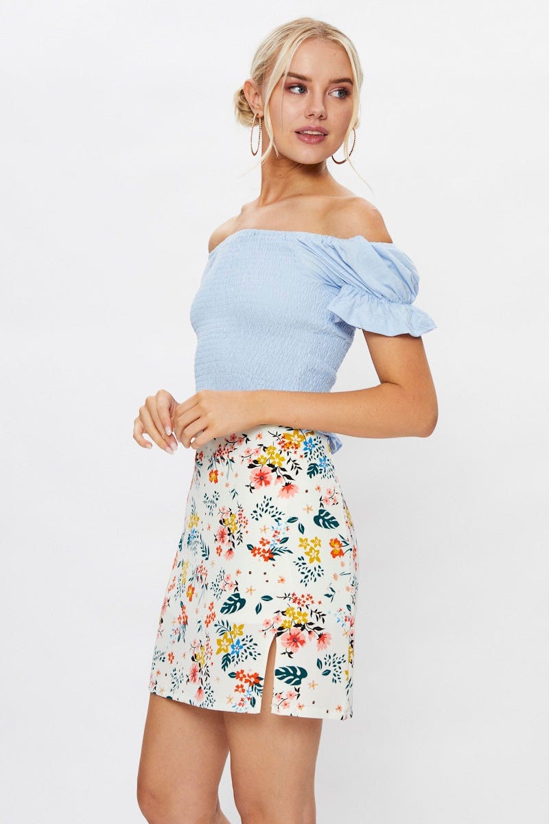 TRIAL SKIRT Floral Print Front Split Mini Skirt for Women by Ally