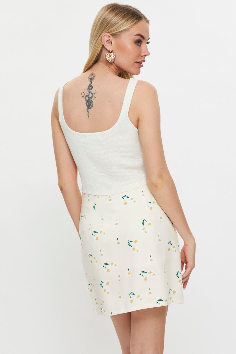 TRIAL SKIRT Floral Print Front Split Mini Skirt for Women by Ally
