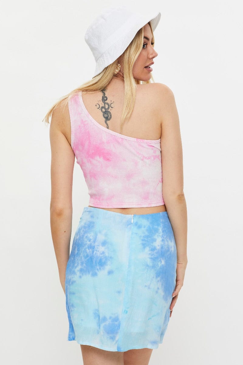 TRIAL SKIRT Multi Tie Dye Front Split Mini Skirt for Women by Ally