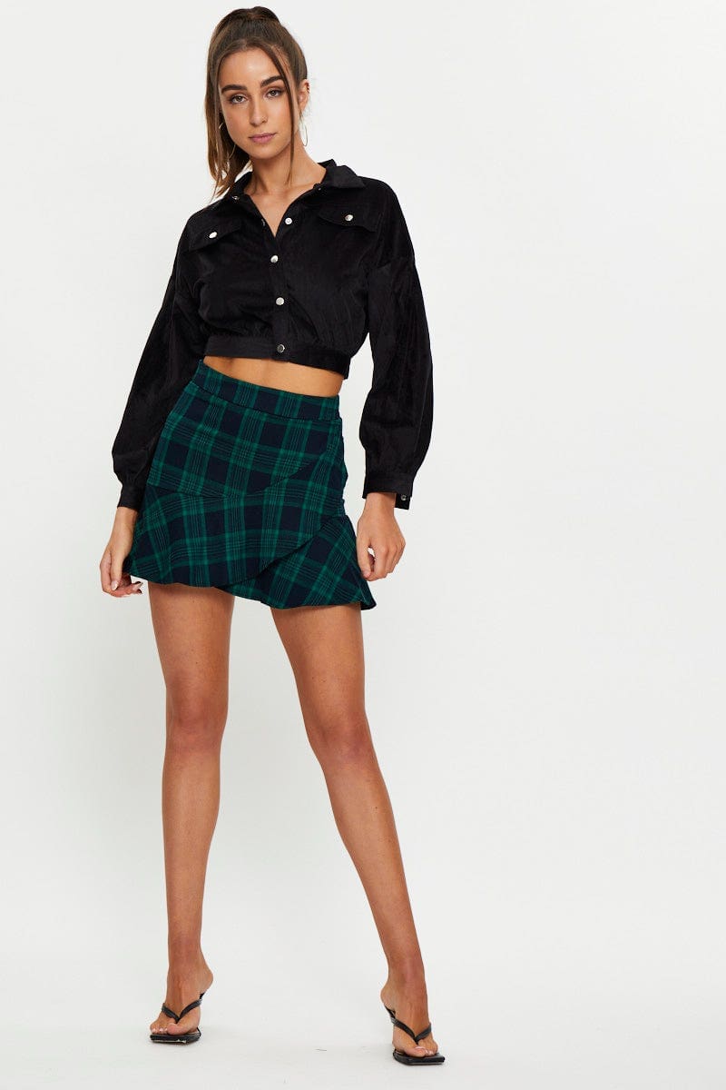 TRIAL WOVEN Black Crop Button Front Shirt for Women by Ally