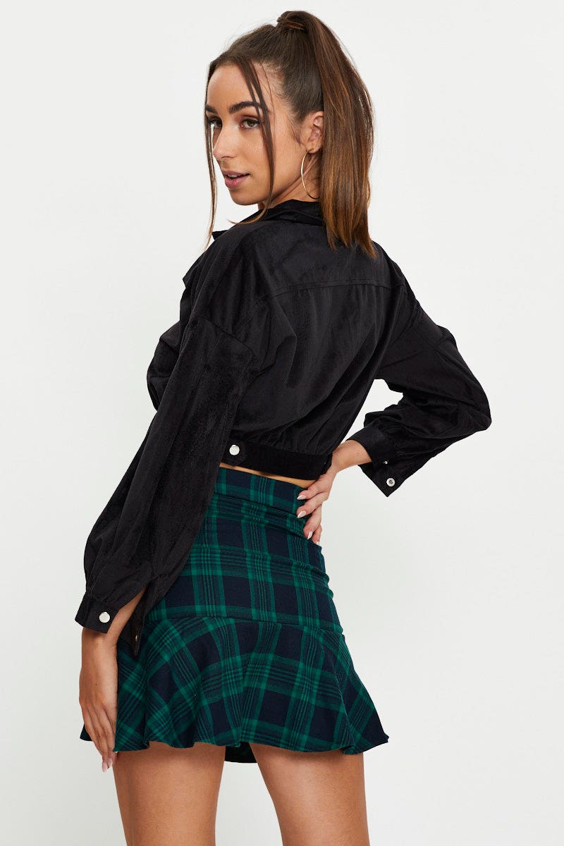 TRIAL WOVEN Black Crop Button Front Shirt for Women by Ally