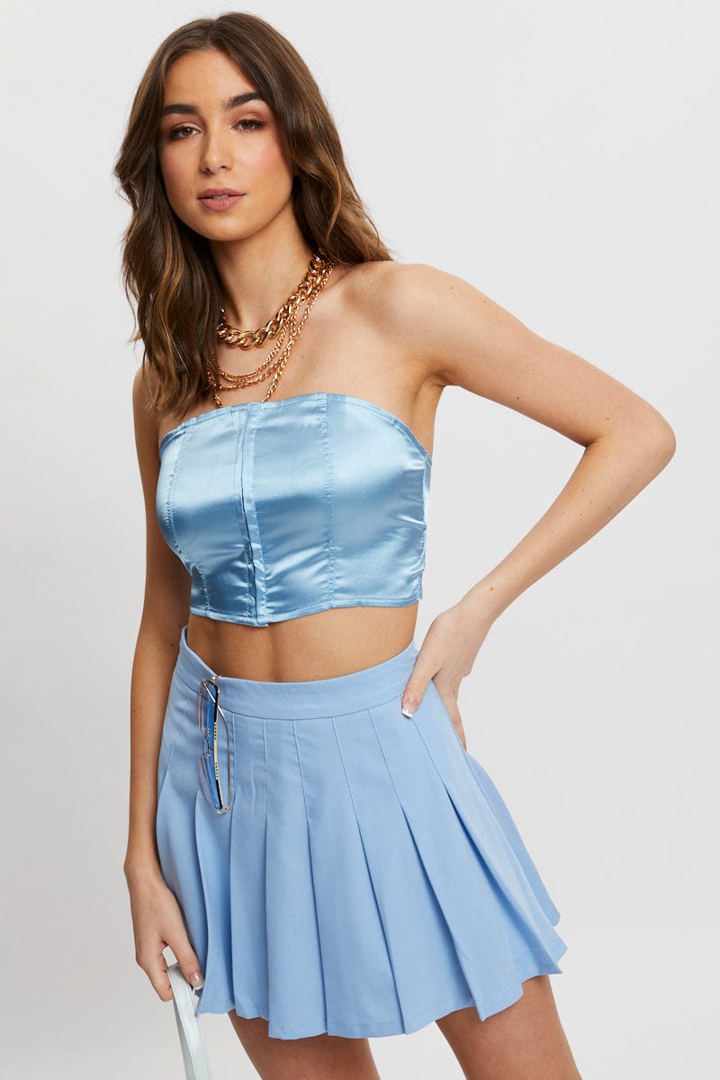 TRIAL WOVEN Blue Corset Top Sleeveless for Women by Ally