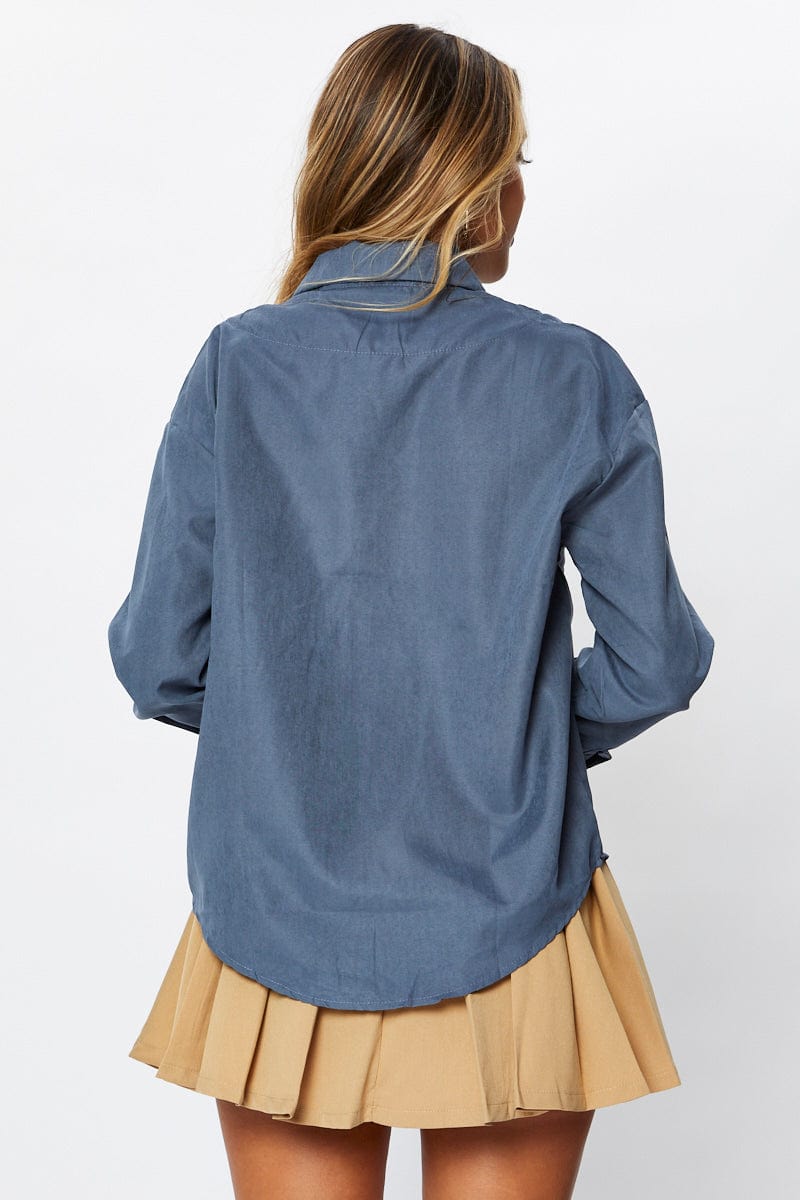 TRIAL WOVEN Blue Roll Neck With Cord Shirt for Women by Ally