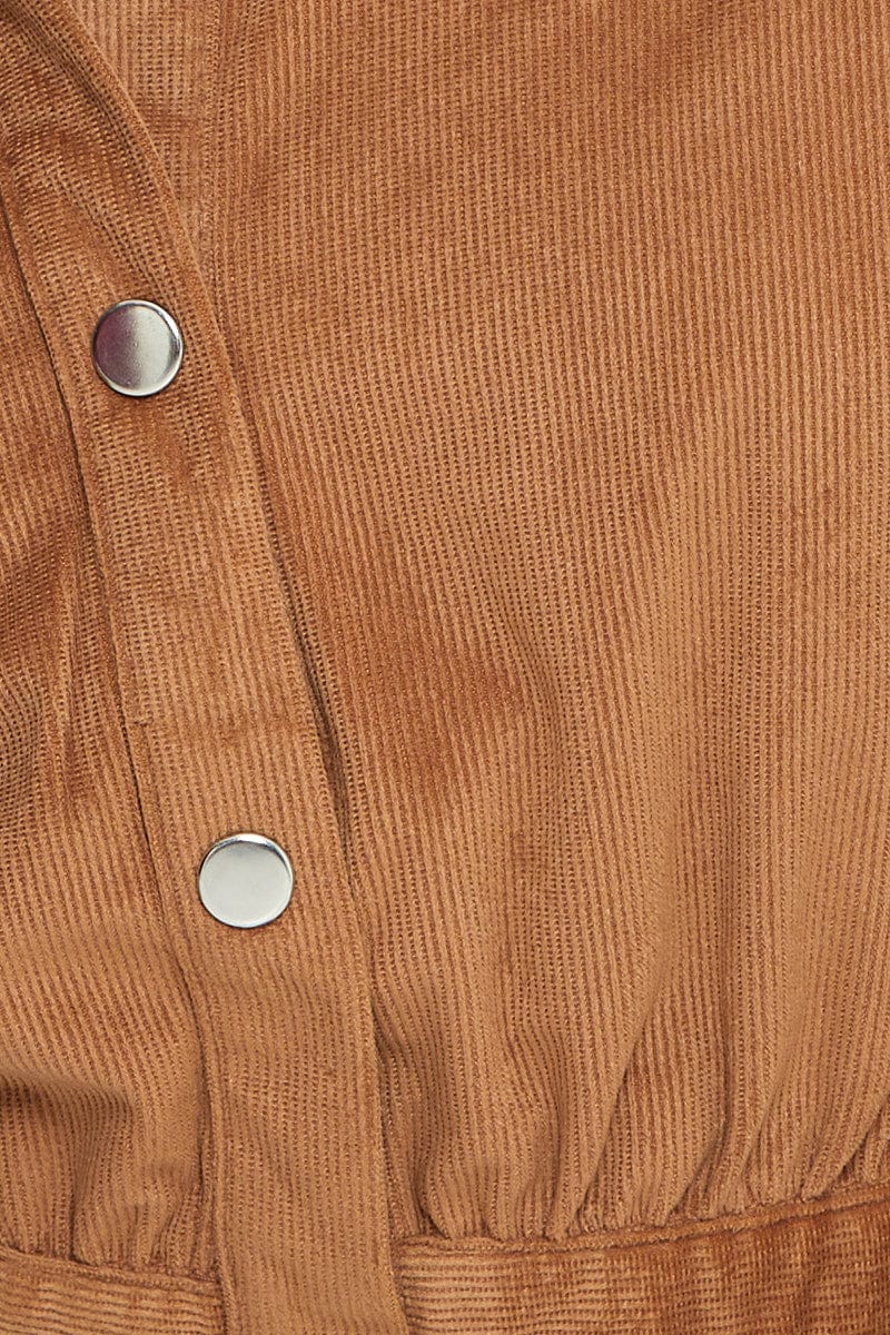 TRIAL WOVEN Brown Crop Button Front Shirt for Women by Ally