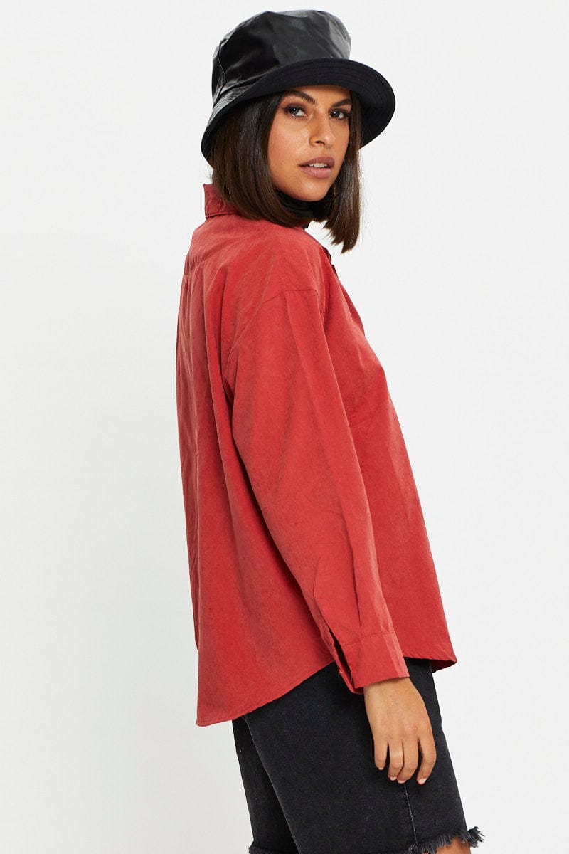 TRIAL WOVEN Red Roll Neck With Cord Shirt for Women by Ally