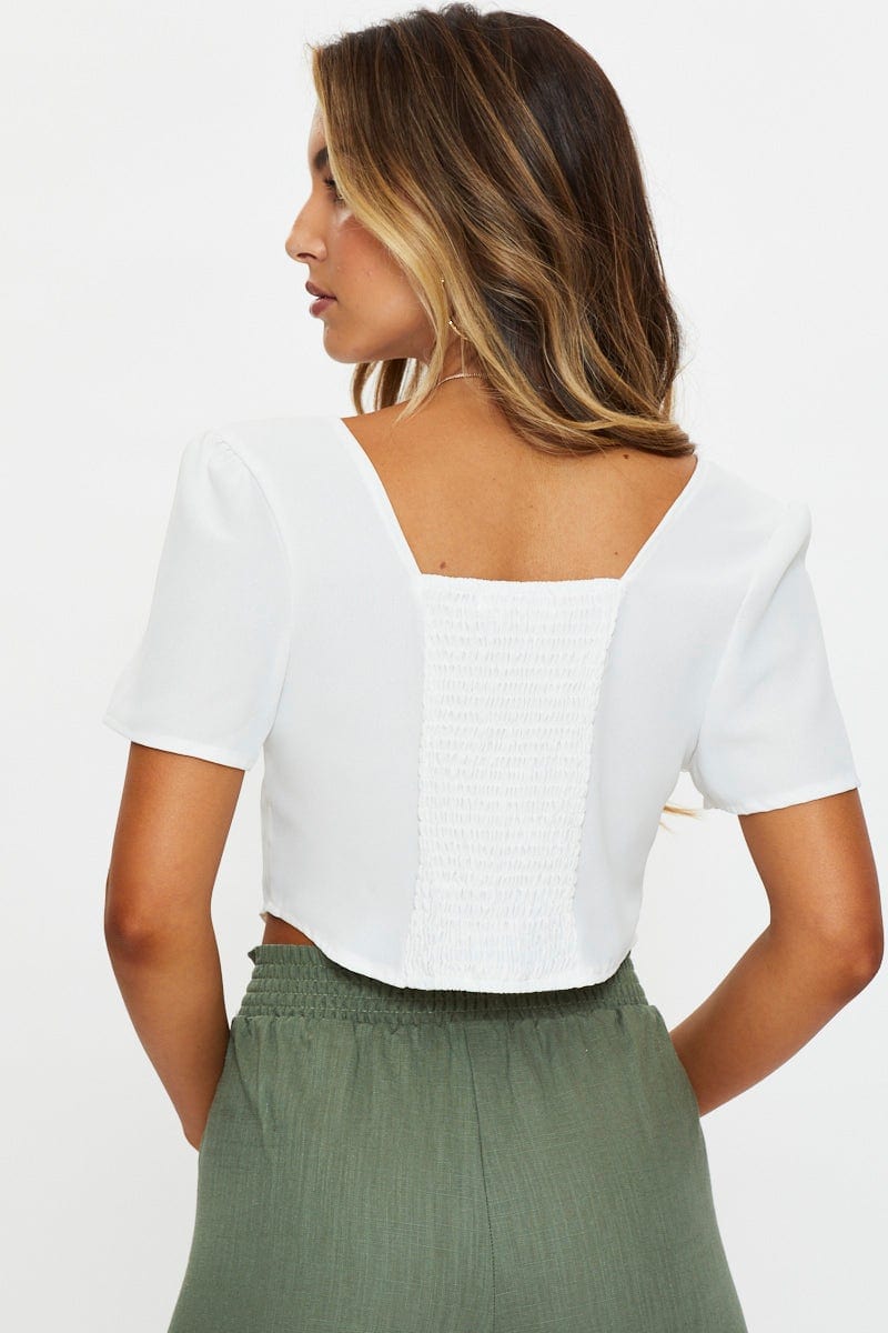 TRIAL WOVEN White Button Front Vest Hem Top for Women by Ally