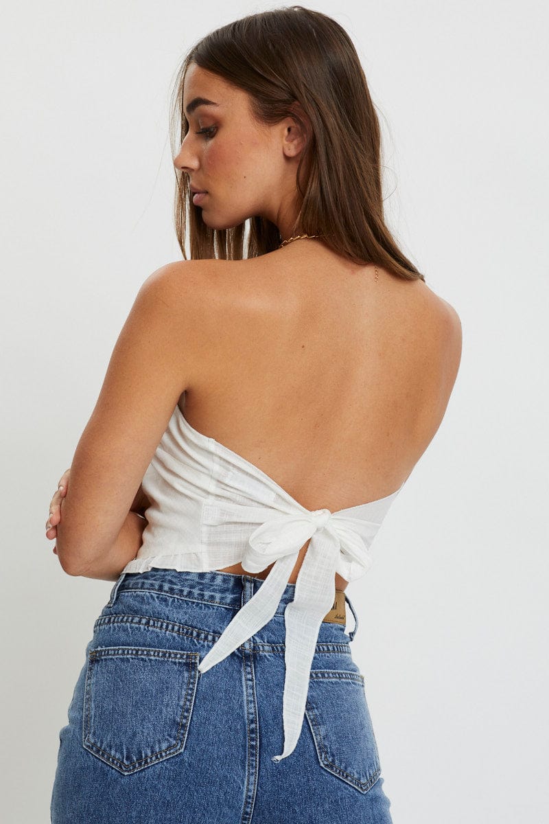 TRIAL WOVEN White Ruffle Hem Scarf Top for Women by Ally