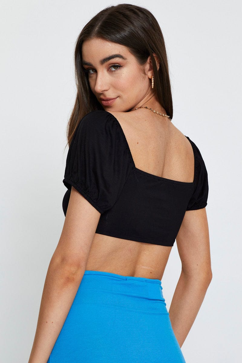 TSHIRT Black Slinky Top Short Sleeve Crop for Women by Ally