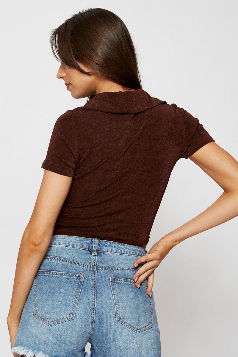 TSHIRT Brown Jersey Shirt Ruche for Women by Ally