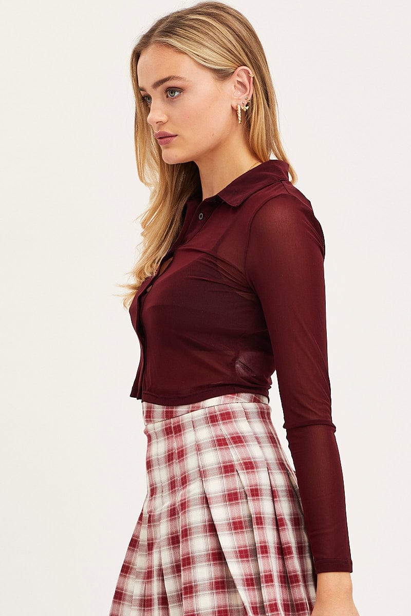 Women’s Brown Shirt Long Sleeve Mesh | Ally Fashion