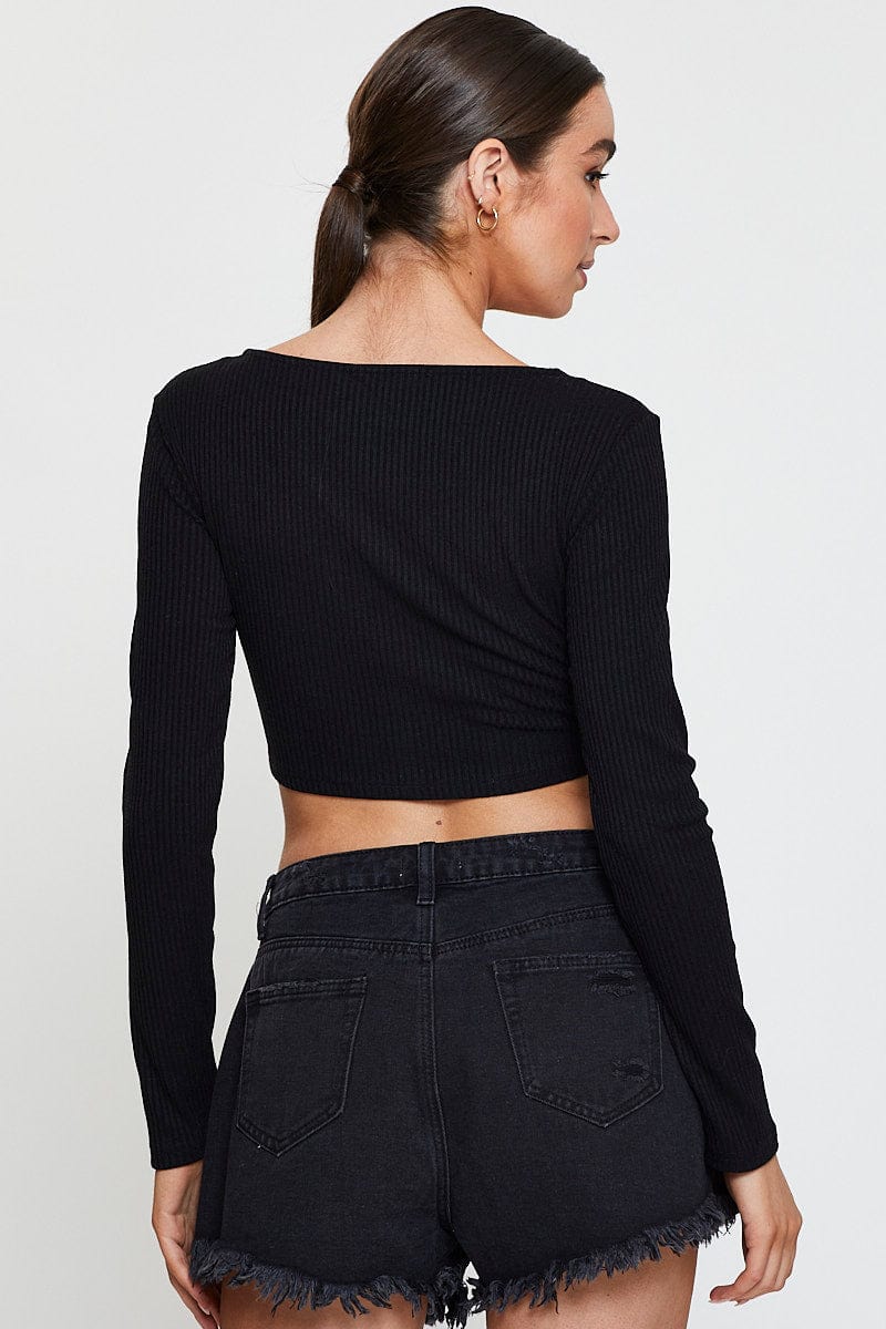TSHIRT CROP Black Corset Crop Top Long Sleeve for Women by Ally