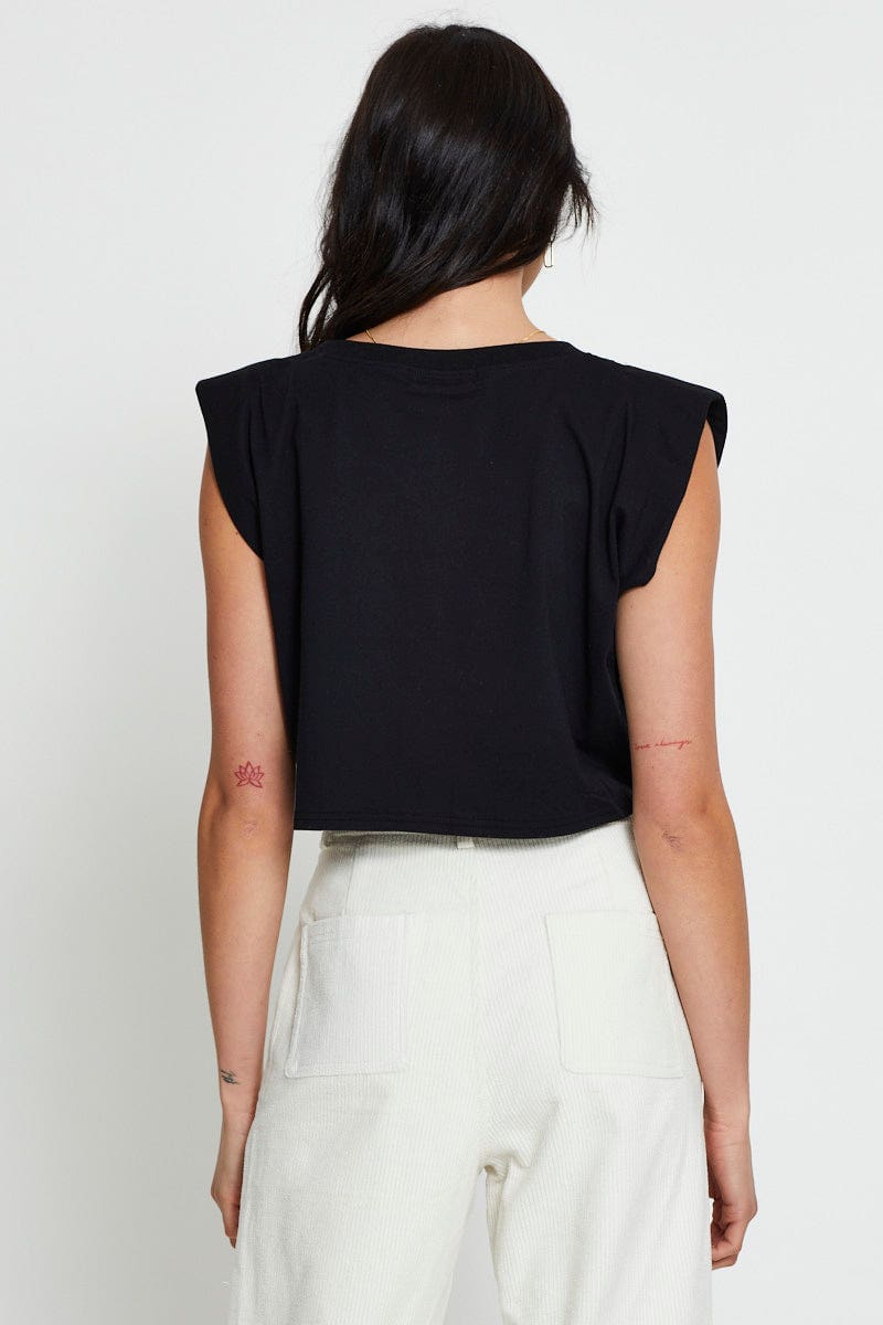 TSHIRT CROP Black Crop T Shirt Short Sleeve for Women by Ally