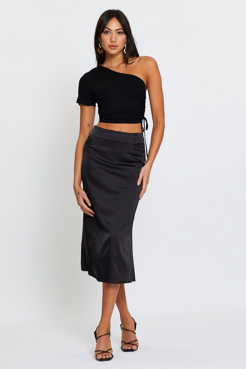 Women's Black Crop Top One Shoulder Ally Fashion