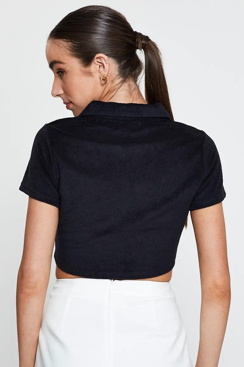 TSHIRT CROP Black T Shirt Short Sleeve for Women by Ally