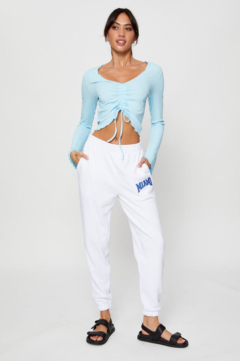 TSHIRT CROP Blue Crop Top Long Sleeve for Women by Ally